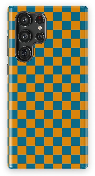 Design Hoesje Samsung Galaxy S22 Ultra | Geschikt Voor Mag | Tiny Squares Checkered Print | Backcover Samsung Galaxy S22 Ultra Petrol Pop