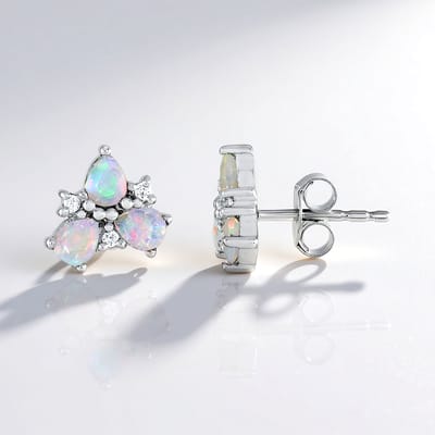 Cavill - Zilveren Oorbellen - 925 Sterling Zilver Plated - Welo-opalen Peervormig 0,52 ct - Zirkonia Tanzanisch - Elegante Druppelvorm