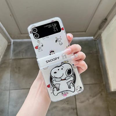 Schattige Cartoon Snoopy Charlie Brown Magnetische Houder Draadloos Opladen Telefoonhoesje Voor Samsung Galaxy Z Flip 6 5 4 3 Harde TPU Cover For Samsung ZFilp 5