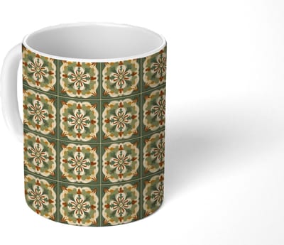 Mok - Koffiemok - Ornament - Patroon - Groen - Mokken - 350 ML - Beker - Koffiemokken - Theemok