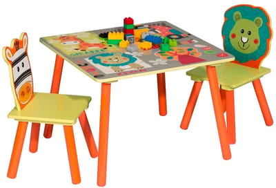 Kindertafel - Set met 2 Stoelen - Kinderbureau - Jongens en Meisjes - Dieren