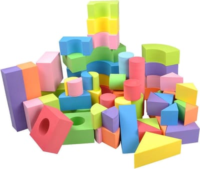 Zachte en Lichtgewicht EVA Schuim Bouwblokken voor Kinderen - 50 Stuks in Diverse Kleuren en Vormen, Veilig Speelgoed voor Creatieve Ontwikkeling
