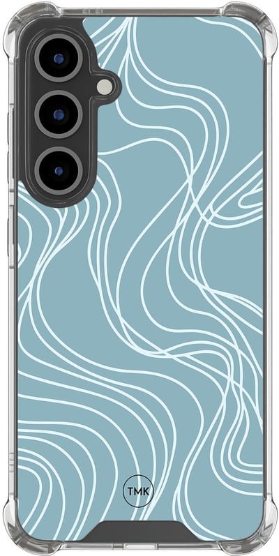 Shockproof hoesje geschikt voor Samsung Galaxy S25 FE - Soft blue waves - Schokbestendig - Verhoogde randen - TPU case - Extra Sterke Back Cover - Geometrisch patroon - Transparant, Blauw