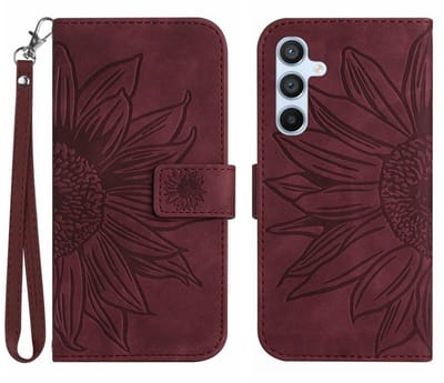 Coverup Hoesje - Geschikt voor Samsung Galaxy A17 Hoesje - Coverup Zonnebloem Book Case met Koord - Bordeaux