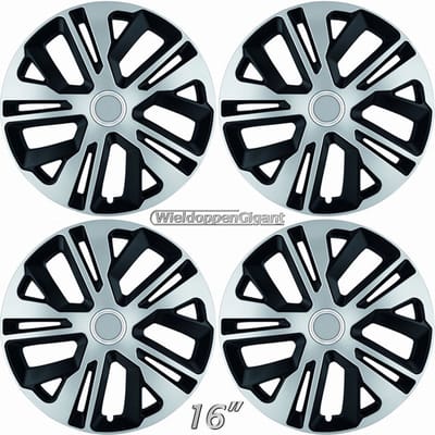 GoodGo Wieldoppen set RAVE-SB 16 inch in zilver/zwart + chroom ring. Set a 4 stuks (CONTROLEER UW BANDENMAAT en lees a.u.b. de onderstaande, uitgebreide tekst!)