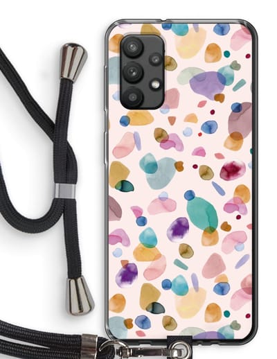 Case Company® - Hoesje met koord geschikt voor Samsung Galaxy A32 4G hoesje met Koord - Terrazzo Memphis - Telefoonhoesje met Zwart Koord - Bescherming aan alle Kanten en Over de Schermrand