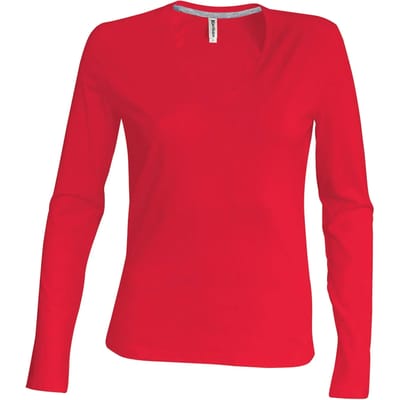 Kariban Dames t-shirt V-hals lange mouwen K382 - Red - S