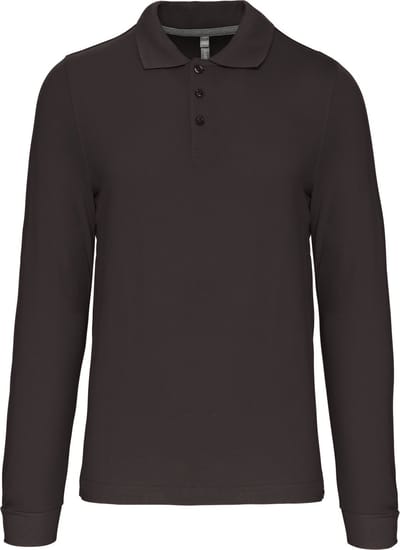 Herenpoloshirt met knopen en lange mouwen Donkergrijs - 3XL