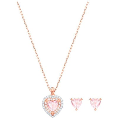 Swarovski One Roze Hart Prachtige Oorbellen Ketting Set Dames Sieraden Rosé-Goud 5470897 Box+Shopping Bag (Random Color) white