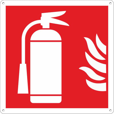 Brandblusser Schild - Veiligheidsbord - Noodsituaties Melden - Weerbestendig Composiet - 14.5 x 14.5 cm - Rood