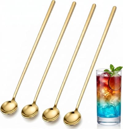 Set van 4 (ongeveer 6,7 inch) gouden koffielepels, roestvrijstalen theelepels met lange steel, geschikt voor espresso, ijsthee, huis en cafébaraccessoires-Stijl 1