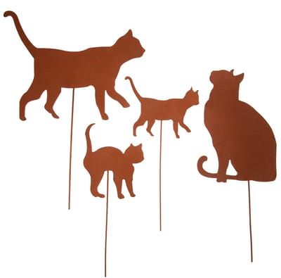UNUS® Tuinsteker katten in roestlook set van 4