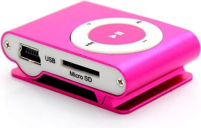Mini MP3 speler + clip, oordopjes en data kabel (excl. geheugenkaart) - roze