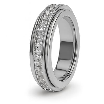 Anxiety Ring - (Steentjes) - Stress Ring - Fidget Ring - Anxiety Ring For Finger - Draaibare Ring Dames - Angst Ring - Spinner Ring - Zilverkleurig RVS - (15.50 mm / maat 49)