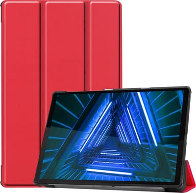 Hoesje Geschikt voor Lenovo Tab M10 FHD Plus (2e / 2nd Generatie) - Dun & Stevig - Trifold Bookcase - Hard Cover - Hardcover Book Case - Tablet Hoes - Rood