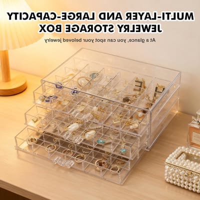 Dailygoods - Sieradenorganisatiedoos: transparante oorbelorganizer met 3 laden 72 kleine vakken, stofdichte sieradenopslag oorbellen voor oorbellen, halskettingen, ringen, armbanden