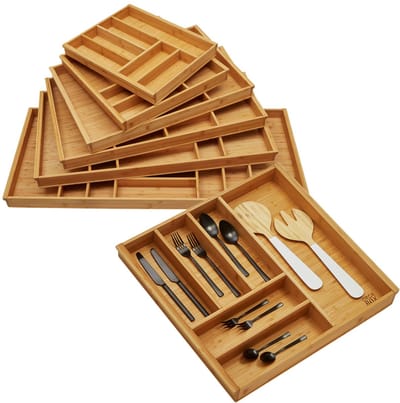 ORGA-BOX 3 BAMBOE Bestekinzet voor 60 cm lade (473 x 497 mm) met 6 vakken houten keukenorganizer voor Nobilia keukens vanaf augustus 2012