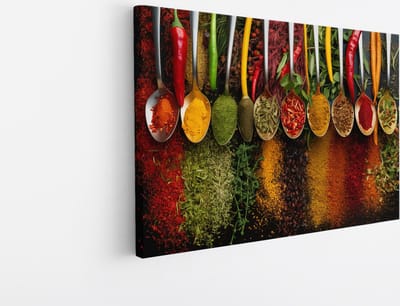 Saammp Canvas Schilderij - Lepels met kruiden - 45x30 - Foto op canvas - Wanddecoratie - Muurdecoratie keuken - Slaapkamer decoratie - Canvas Print