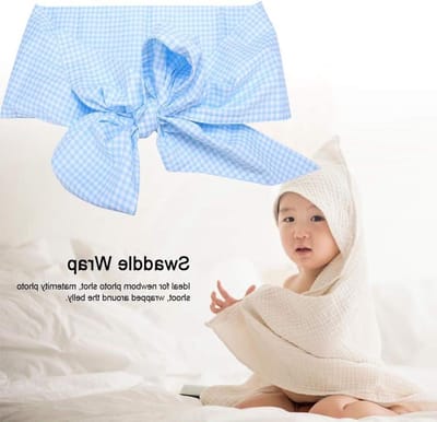 Katoenen Inbakerdoek - Baby wikkeldoek - Baby fotoshoots - Zacht en comfortabel - 184 x 14 cm - Lichtblauwe ruit