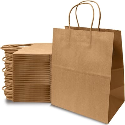 50 Stuks Bruine Kraft Papieren Zakken met Hendel 27x21x14 cm Geschenkzakken
