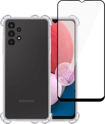 Hoesje geschikt voor Samsung A13 4G + Screenprotector – Full Screen Tempered Glass - Extreme Shock Case Transparant