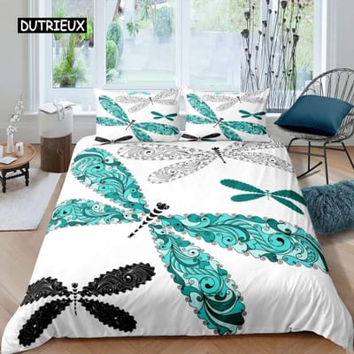 Libelle Dekbedovertrek Set Kingsize Kleurrijke Vleugel Beddengoed Set voor Kinderen Tieners Volwassenen Bos Wilde Dieren Thema 2/3 stuks Dekbedovertrek EU single(135x200cm)
