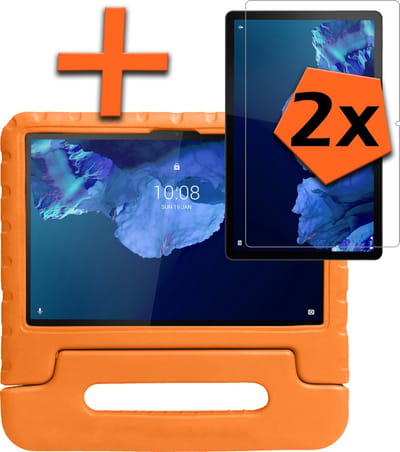Hoesje - Geschikt voor Lenovo Tab P11 - Met 2x Screenprotector - Kinderhoes Shockproof Bumper - Kidsproof Case - Tablet Hoes - Kinder Hoes Cover - Oranje