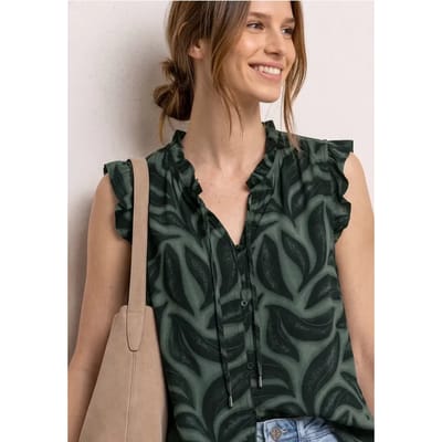 Blousetop met gespleten hals en ruches