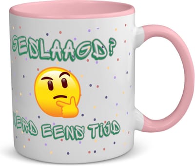 Akyol - geslaagd werd eens tijd koffiemok - theemok - roze - Geslaagd - geslaagde - diploma - cadeau voor iemand die is gelsaagd - 350 ML inhoud