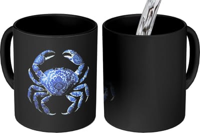 Magische Mok - Foto op Warmte Mokken - Koffiemok - Krab - Delfts blauw - Dieren - Magic Mok - Beker - 350 ML - Theemok