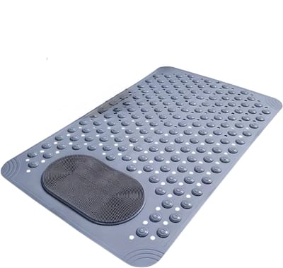 Badmat Antislip – PVC Douchemat met Massage Noppen, Rechthoekig, Veilig Badkamer Tapijt, 0,8 cm Dik, Dots Patroon - Grijs