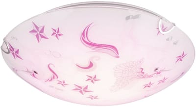 Plafondlamp LED kinderlamp meisje kinderkamer rond, glazen eenhoorn sterren wit roze, 16W 960lm warm wit, D 30 cm