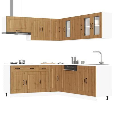 vidaXL - 11-delige - Keukenkastenset - Kalmar - bewerkt - hout - artisanaal - eiken