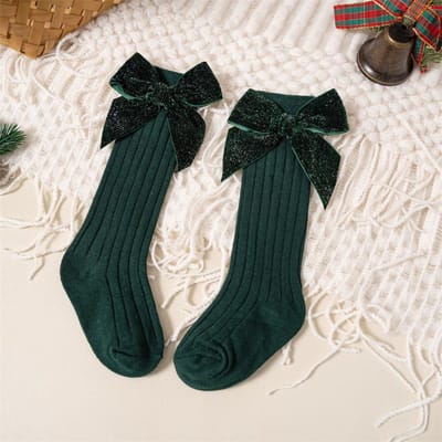 Baby Meisjes Kniekousen Herfst Winter Kinderen Grote Strik Lange Zachte Kerst Glanzende Sok Katoen Rood Kinder Sokken Voor 0-8 Jaar 1-3Years (M) groen