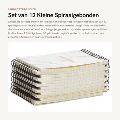 Dailygoods- Notitieblokken Set van 12 - Spiraalgebonden - Marmerroze - 50 Vellen - 10 x 15 cm - Inspirerende Pagina's - Notebooks