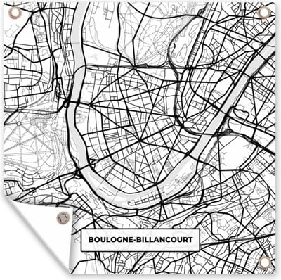 Tuin poster Frankrijk - Kaart - Plattegrond - Boulogne-Billancourt - Stadskaart - Zwart wit - 200x200 cm - Tuindoek