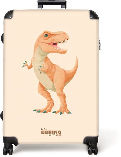 NoBoringSuitcases.com® - Koffer groot - Reiskoffer lichtgewicht - T-rex dino in oranje kleuren - Rolkoffer met 4 wielen - Grote trolley XL - 98 liter bagage
