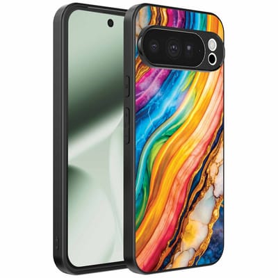 Geschikt voor Google Pixel 10 Pro XL Telefoonhoesje met Regenboog Goud Marmer Opdruk - TPU Backcover Case Rainbow Gold Marble Design - Smartphonica geschikt voor Google Pixel 10 Pro XL