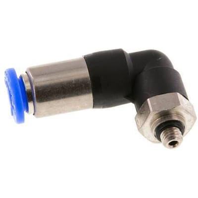 6mm & M5 Zelfsluitende L-insteekkoppeling Vernikkeld messing/PBT buitendraad 0-10 bar