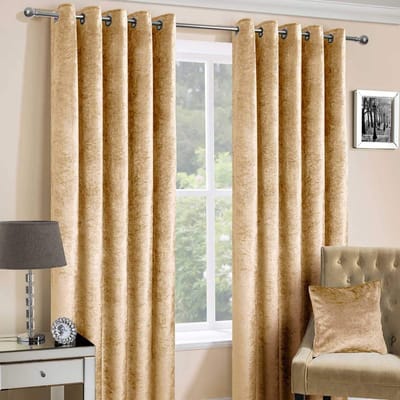 Homescapes luxe goud/mosterd geplet fluwelen paar oogjes, 117 x 137 cm