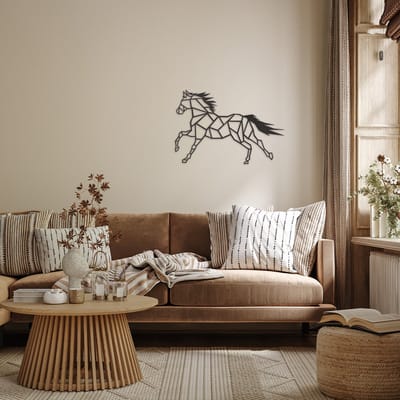 Geometrische Wanddecoratie Paard - Geometrische Muurdecoratie Paard - Geometrisch Paard - Muurdecoratie Hout - Wanddecoratie Hout - Muurdecoratie Woonkamer - Wanddecoratie Woonkamer - Wanddecoratie Industrieel - Wanddecoratie Dieren - 88 x 59 cm