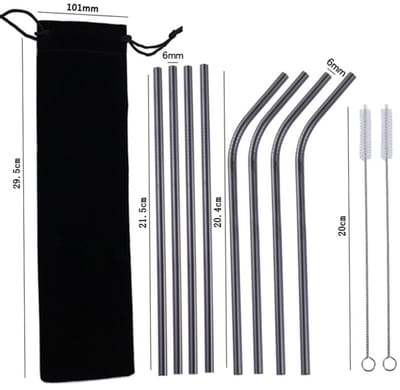 10x Herbruikbare Metalen Rietjes - Verschillende Maten - Duurzame Rietjes Herbruikbaar - RVS Rietjes - Ijzeren Rietjes - Geschikt voor Smoothies en Cocktails - zwart