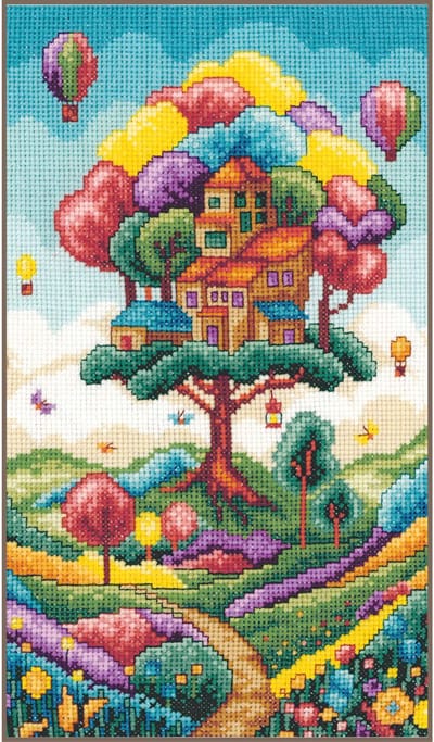 Vervaco - Telpakket kit Landschap met boomhut - PN-0215355 - Borduren - Borduurpakket - Borduurpakket volwassenen - Borduurpakket kind
