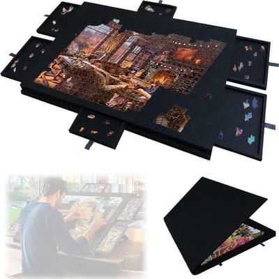 Opvouwbare Puzzelplank - Legpuzzel Plateau - Puzzel Ordenen - Met 6 Laden - 77x53.6cm - Zwart