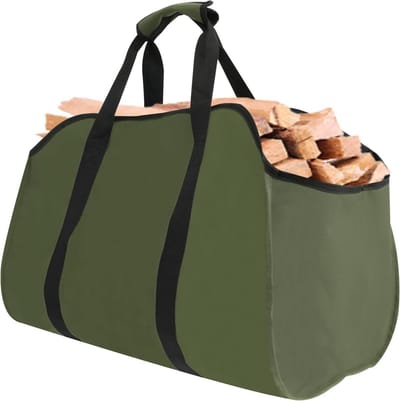 Brandhoutmand Oxford - Houttas Draagtas - Haardhout Transport - Waterdicht Scheurvast - 60 x 34 x 40 cm - Legergroen