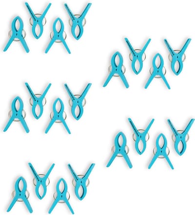 20-Delige Blauwe Kunststof Wasknijpers - 5 Sets - 1 Set van 4 Stuks Handdoekklemmen - Afmetingen 15x10x3cm - Voor Klussen en Huishouden