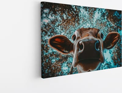 Saammp Canvas Schilderij - Portret - Koe - Natuur - Dieren - 45x30 - Foto op canvas - Wanddecoratie - Muurdecoratie Woonkamer - Slaapkamer decoratie - Canvas Print