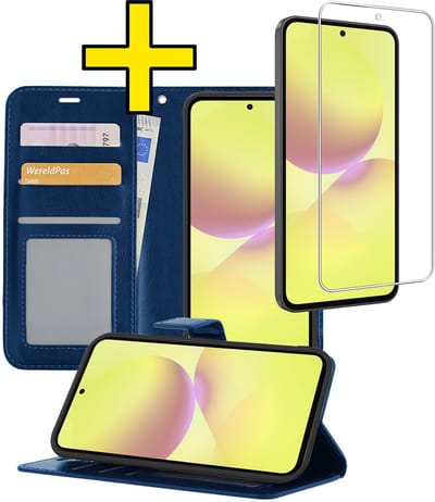 Hoesje - Met Screenprotector - Geschikt voor Samsung Galaxy A36 - Luxe Pasjeshouder - Bookcase Portemonee - Flip Case - Kunstleer Book Case - Flipcase - Book Cover - Walletcase - Portemonneehoes - Telefoonhoesjes - Donkerblauw