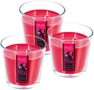 Atmosphera geurkaars - 3x - rood fruit geur - 40 branduren - rood - in glas - aroma/geurkaars