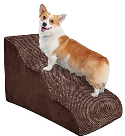 GONICVIN Hondentrap, 3 treden, huisdiertrap voor kleine, middelgrote honden en katten, antislip, zachte hondentrap met afneembare, wasbare overtrek, geschikt voor bed, bank